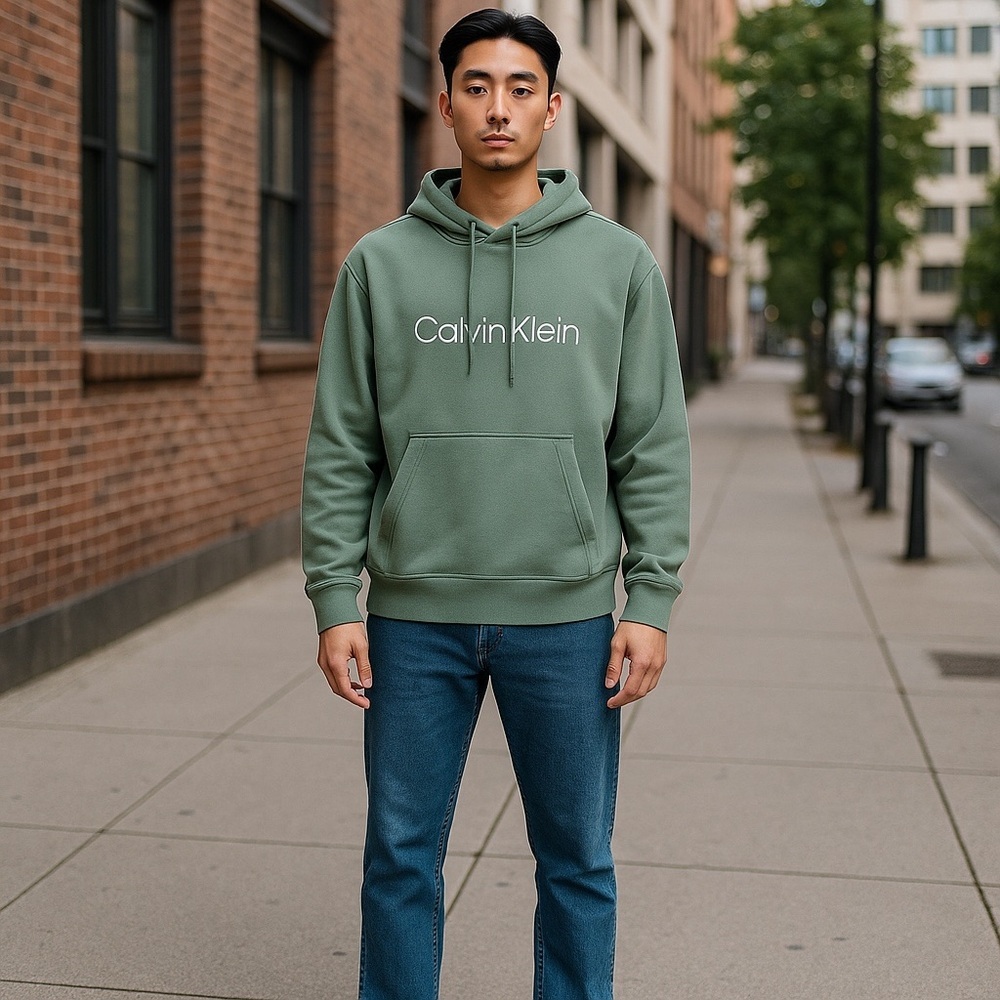 Calvin Klein Men's Standard Logo Relaxed Hoodie Men Green Sweatshirt Hoodies XS
